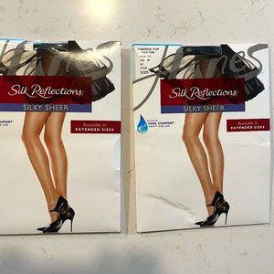 Pantyhose Hanes Silk Reflection Silky Sheer 717 Control Top JET Vintage NOS